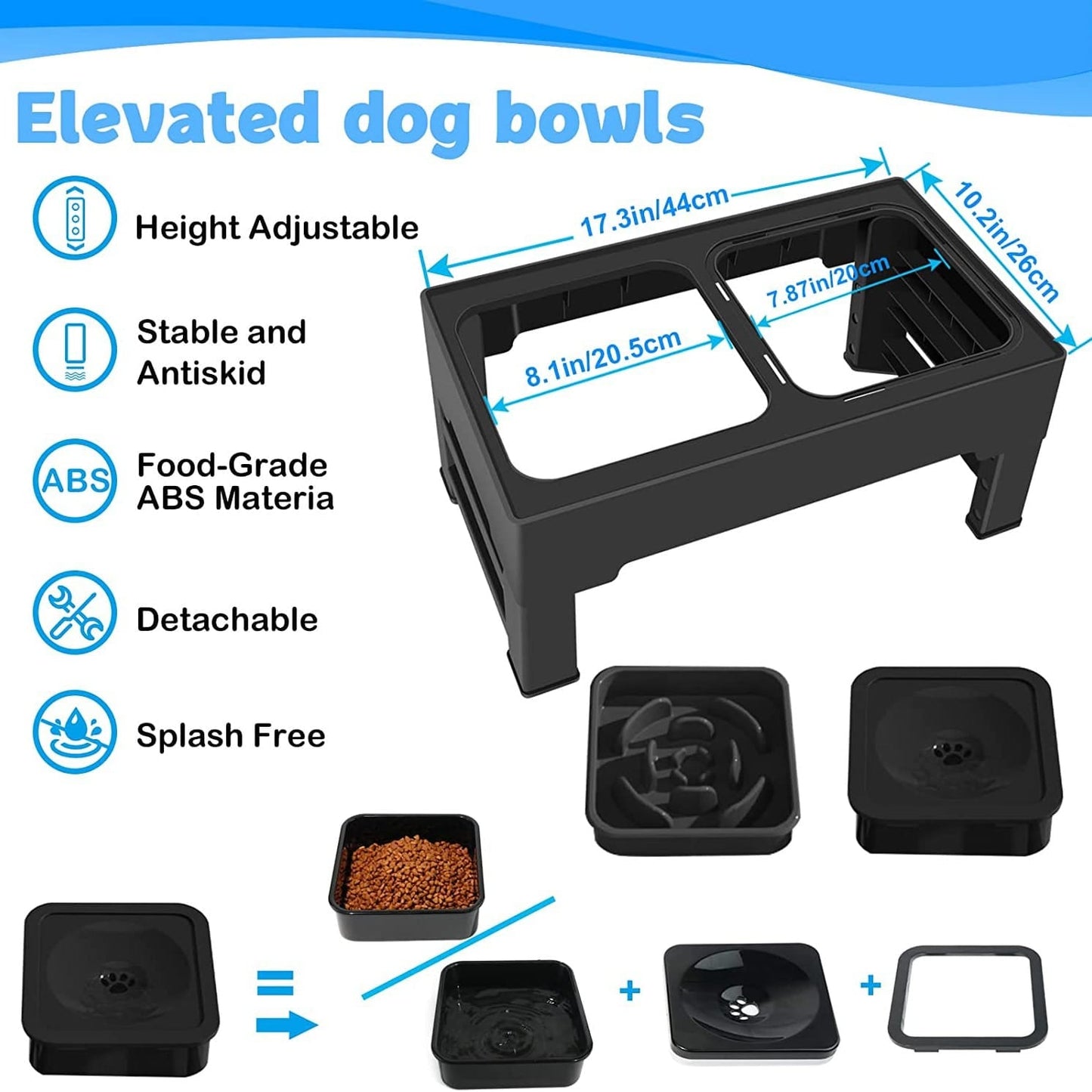 Adjustable Dog & Cat food Bowls Anti slip no spillage