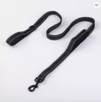 Dog Lead Dual Handle Black Black Red