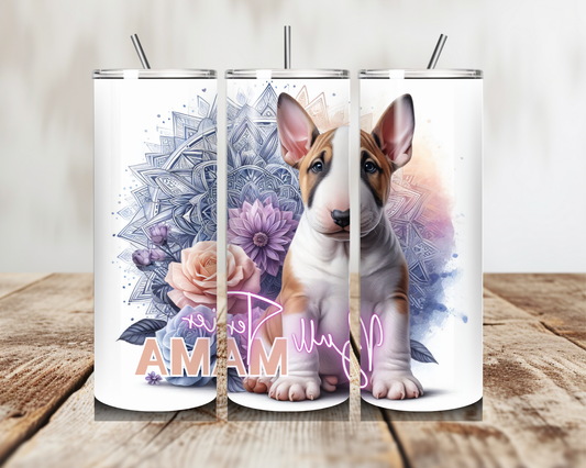 Mini Bull Terrier pup with a unique purple back ground  Tumbler 20oz 600ml