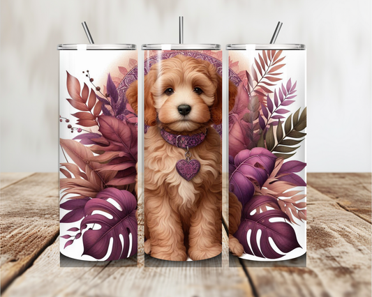 Cavoodle Puppy with Purple foliage background Tumbler 20oz 600ml