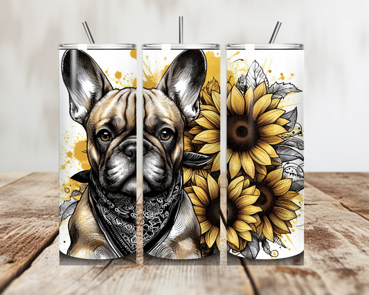 French Bulldog Pup with Sun Flowers Tumbler 20oz 600ml