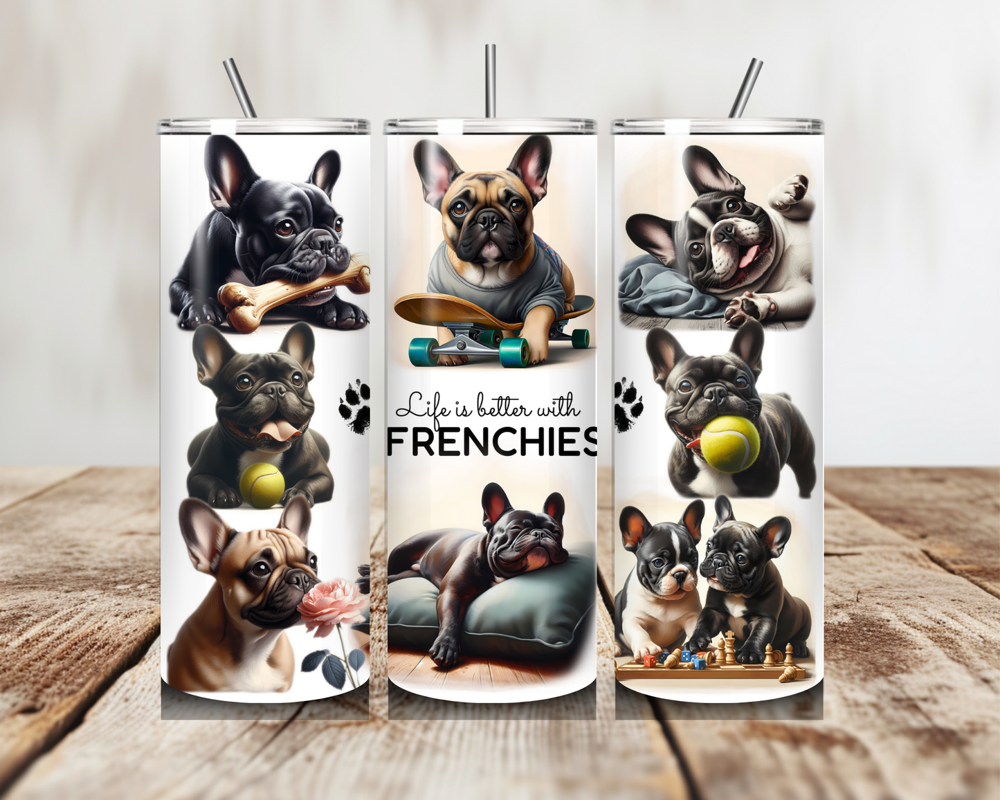 French Bulldog Pup Various images Tumbler 20oz 600ml