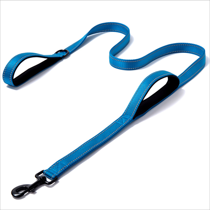 Dog Lead Dual Handle Black Black Red