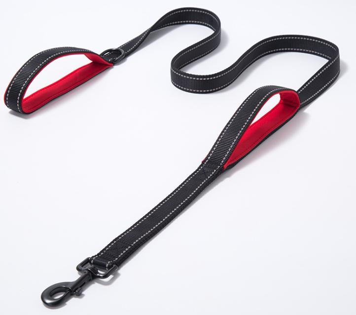 Dog Lead Dual Handle Black Black Red