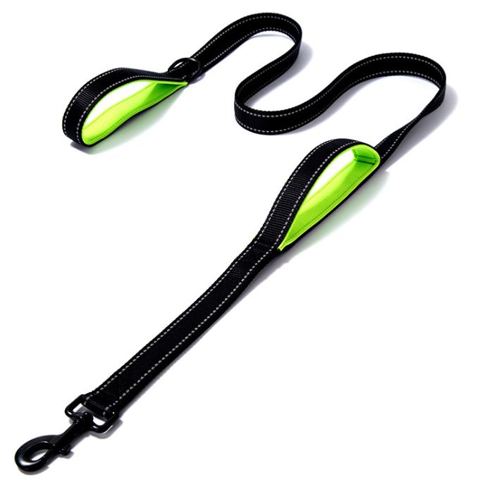 Dog Lead Dual Handle Black Black Red