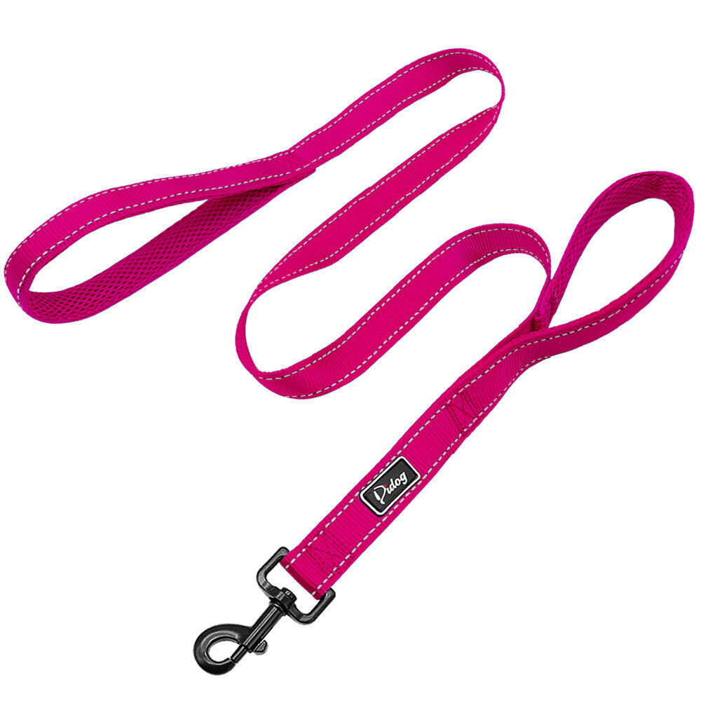 Dog Lead Dual Handle Black Black Red